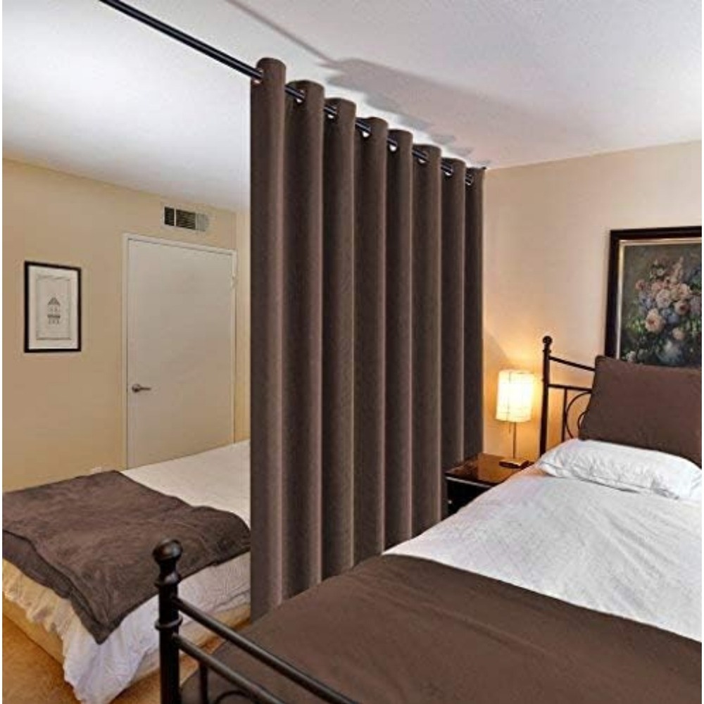 Curtain for Sliding Door (100" W x 108" L) Extra Wide Burlap Texture Cocoa Brown